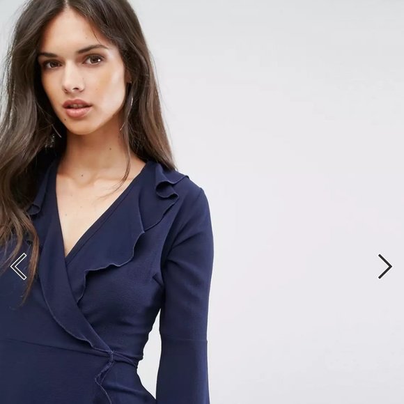 ASOS Fortune Ruffle Wrap Dress With Fluted Sleeve *MINT CONDITION* - Picture 3 of 4
